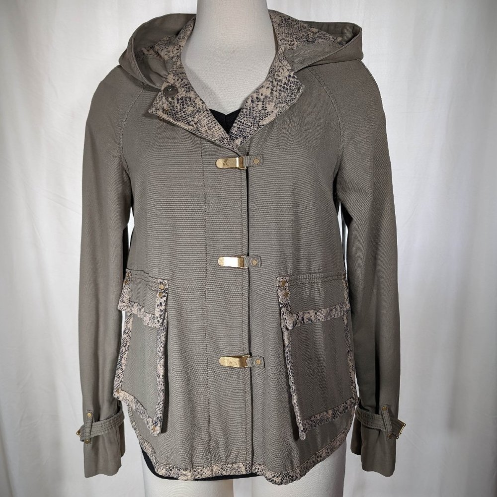 Rebecca Taylor hooded outdoor jacket military green with snakeskin print